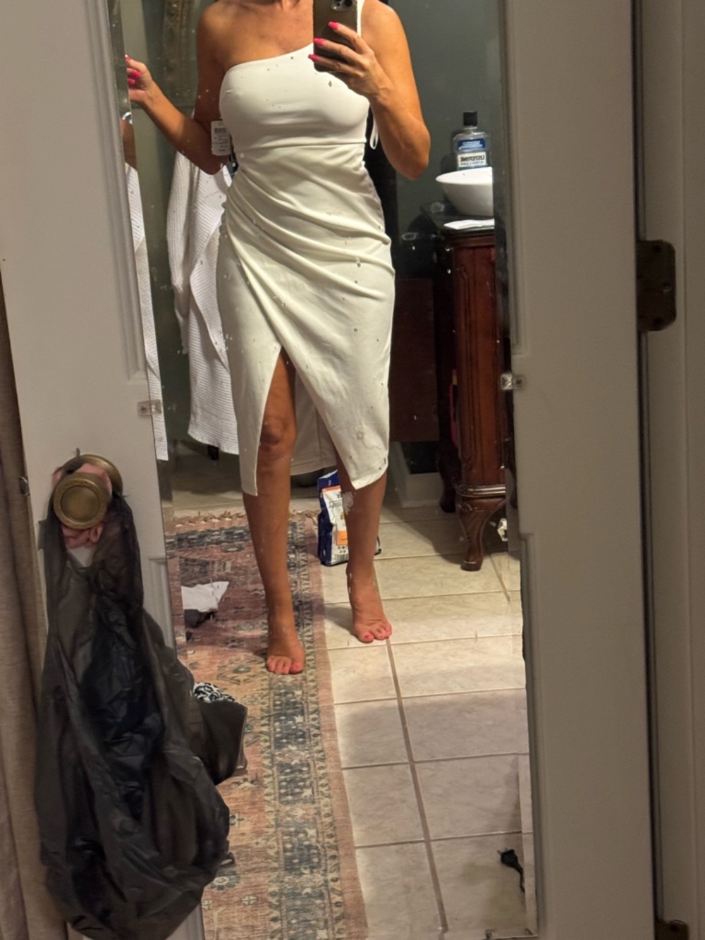 Windsor One-Shoulder White Ruched Wrap Midi Dress